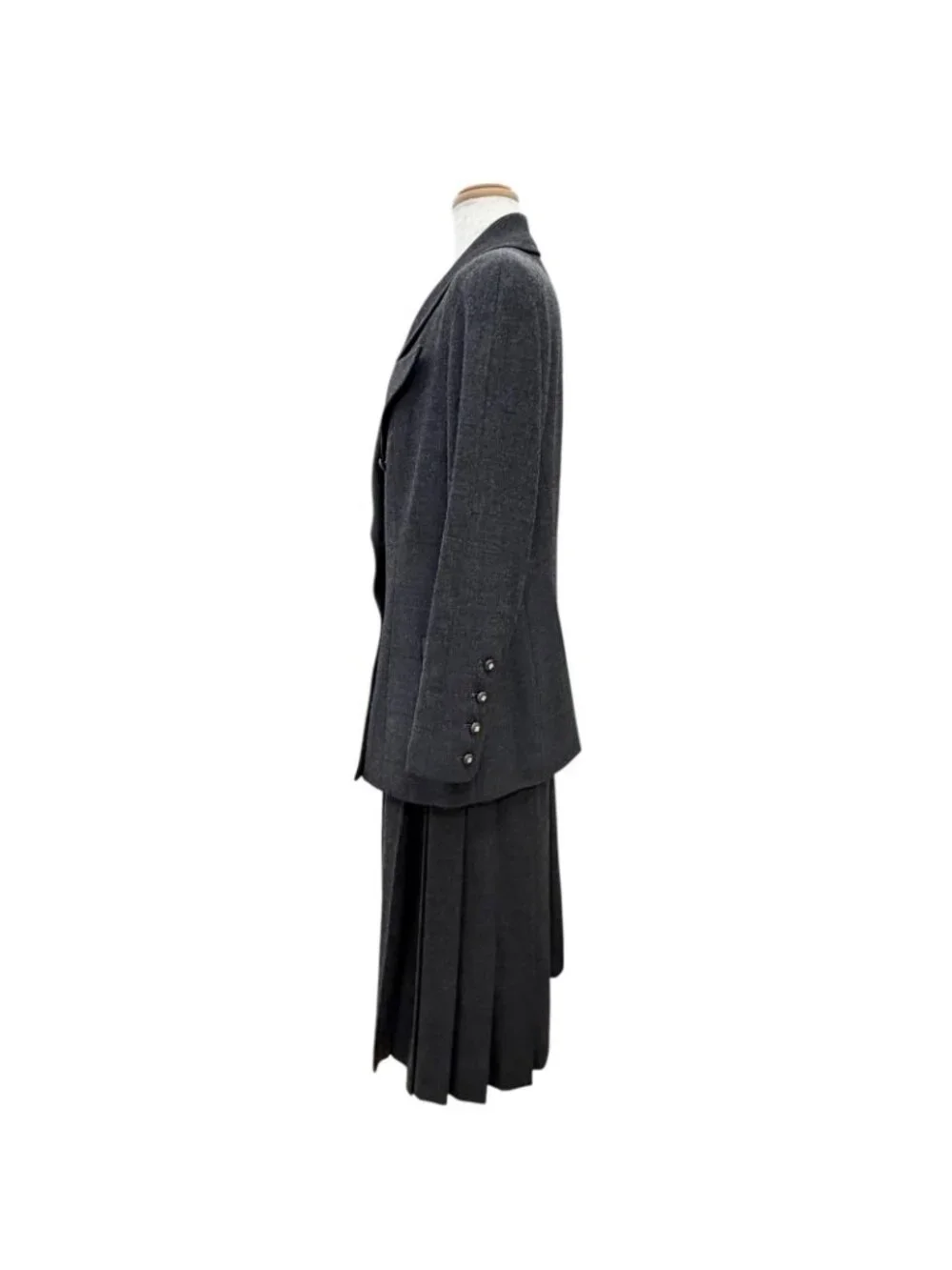 Chanel Vintage 90 Era Clover Button Jacket Long Pleated Skirt Suit Set 38